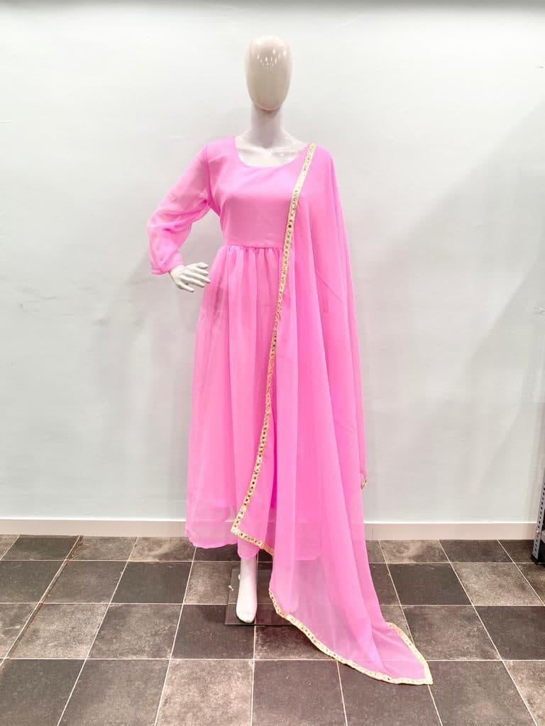 Refreshing Pink Color Georgette Casual Wear Salwar Suit For Women