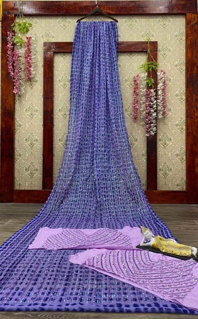 Violet Color Party Wear Georgette Sequence Work Saree Blouse