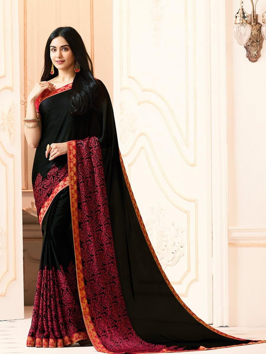 Black Color Printed Function Wear Georgette Saree Blouse