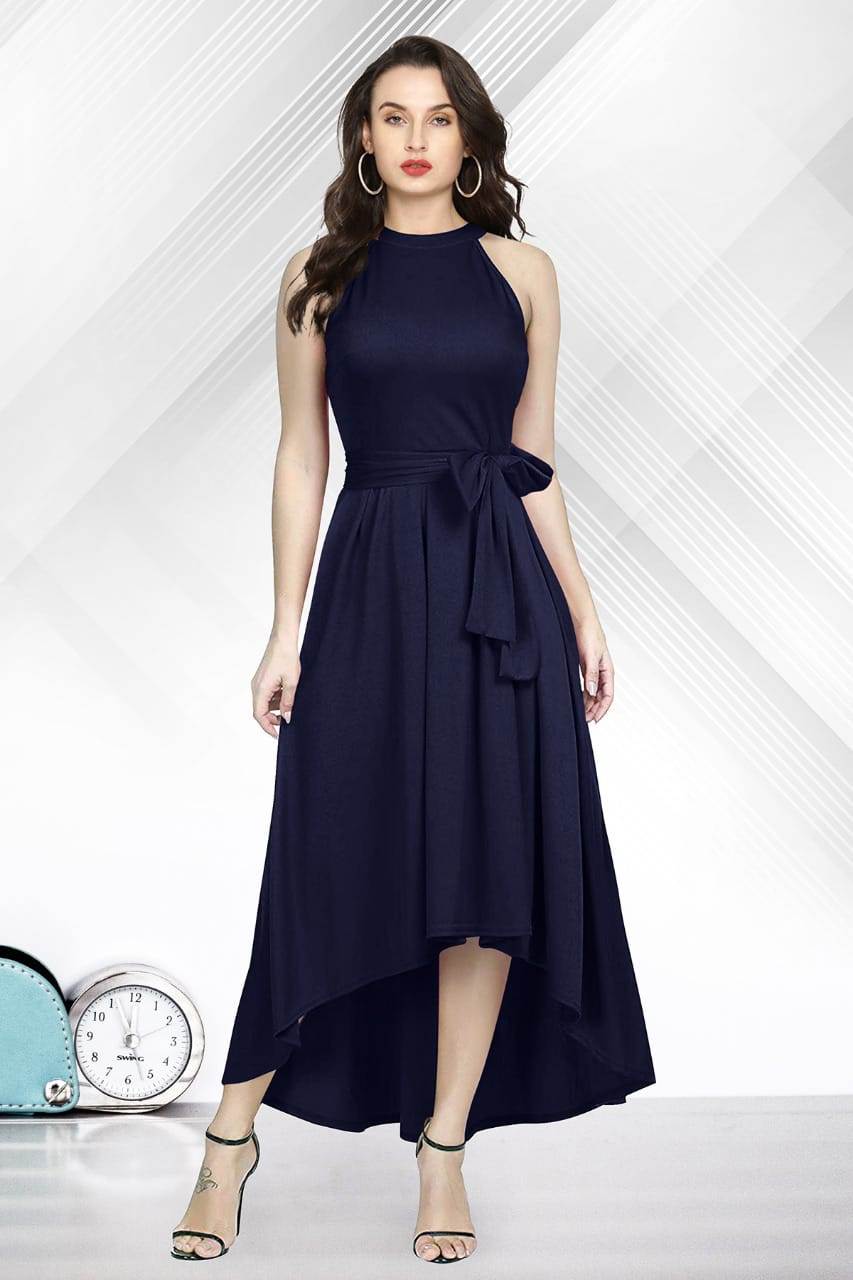 Navy Blue Color Party Wear Ready Made Rayon Western Wear Gown