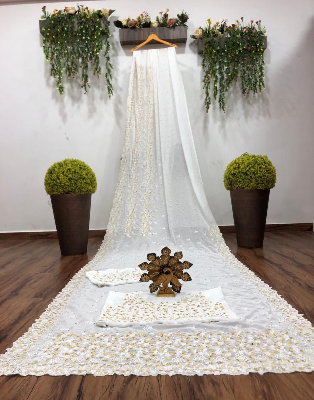 Party Wear White Color Amazing Georgette Embroidered Pearl Work Saree Blouse