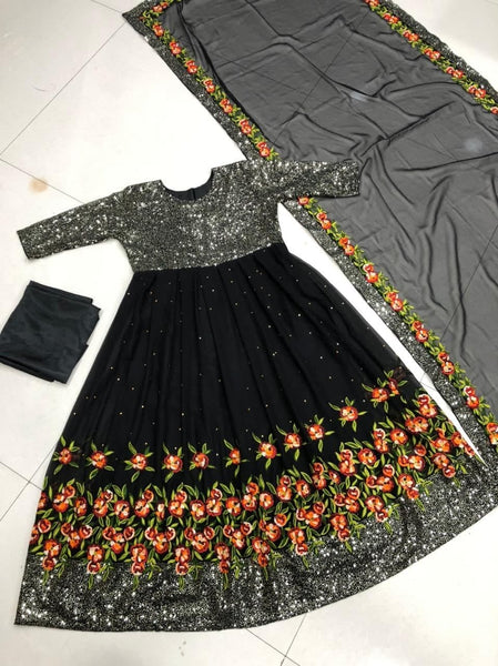 Tremendously Black Color Party Wear Georgette Stone Sequence Work Salwar Suit Design