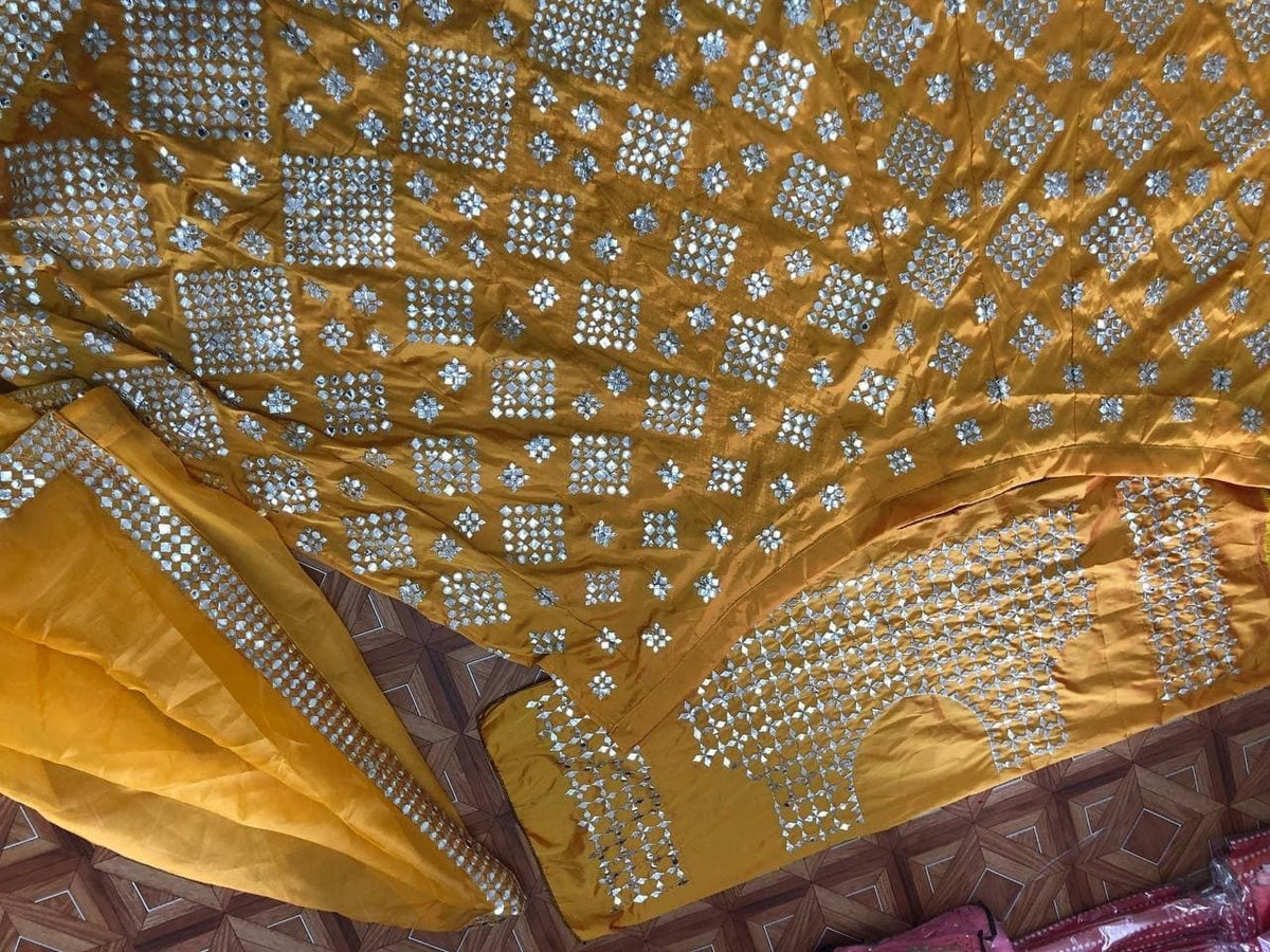Awesome Mustard Color Wedding Wear Taffeta Silk Embroidered Work Lehenga Choli