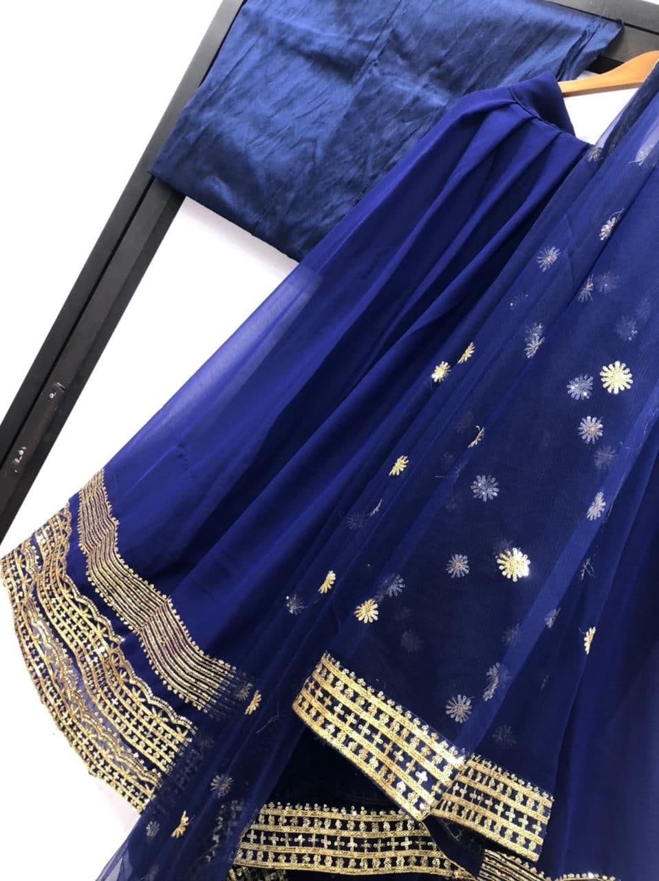Imperial Royal Blue Color Georgette Embroidered Work Lehenga Choli