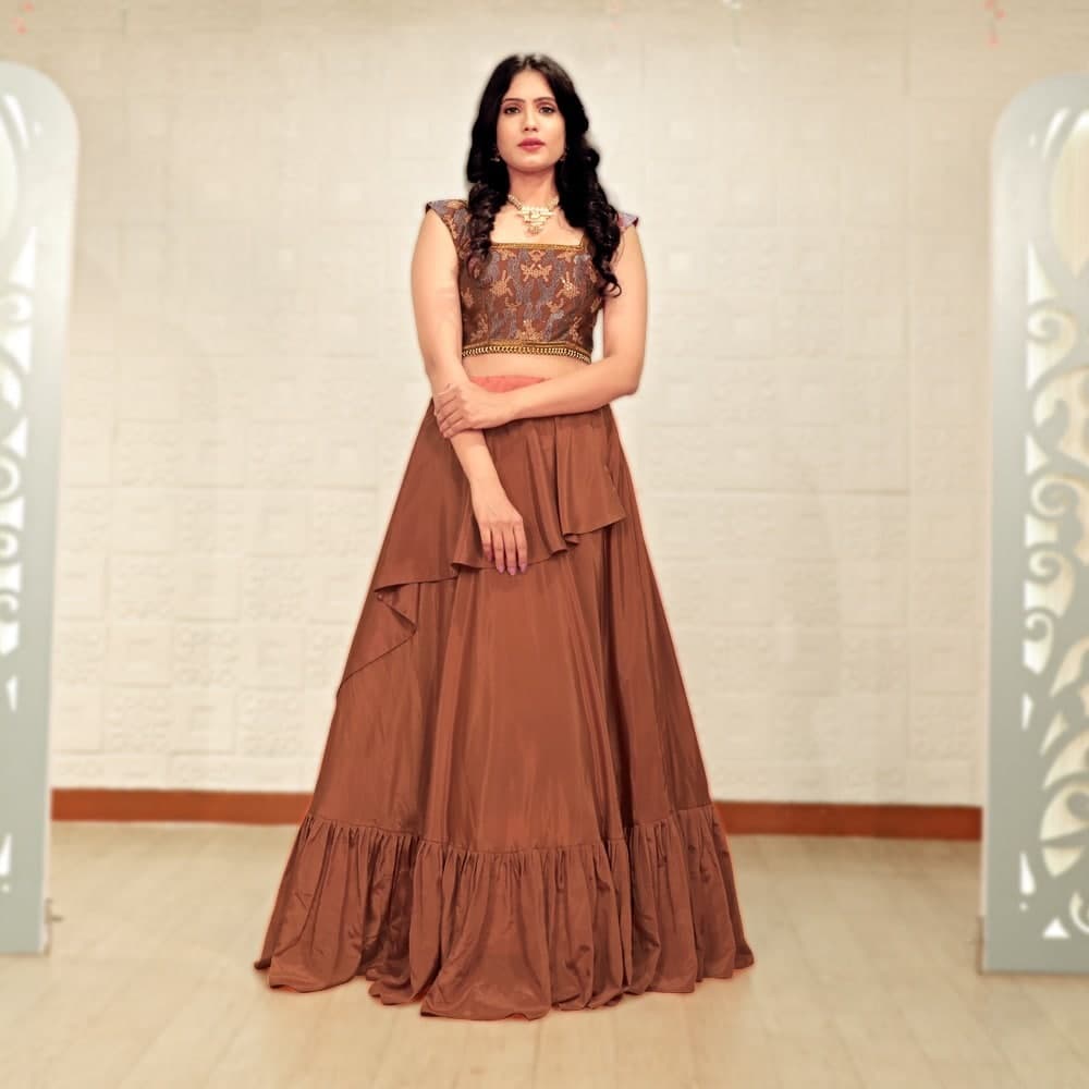 Modern Brown Color Crape Silk Party Wear Lehenga Choli For Women