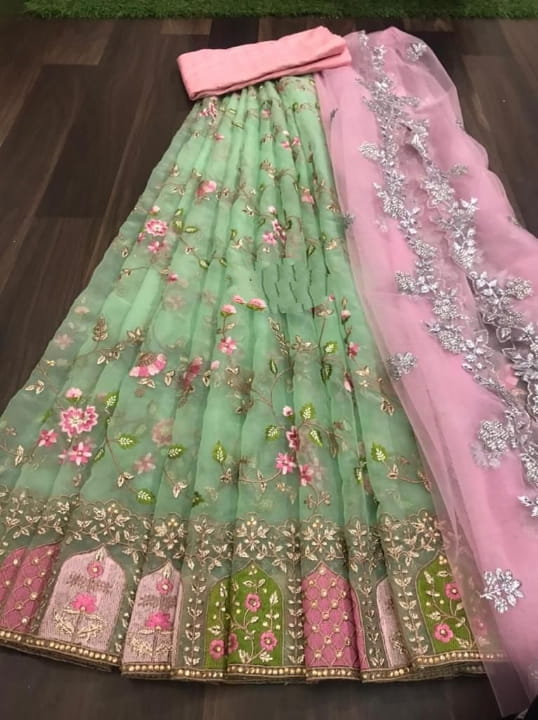 Phenomenal Green Color Organza Diamond Work Party Wear Lehenga Choli