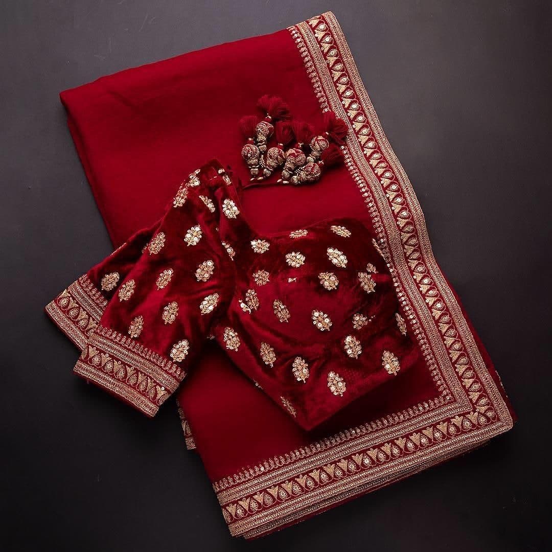 Wondrous Maroon Color Wedding Wear Organza Silk Sequence Work Saree Blouse