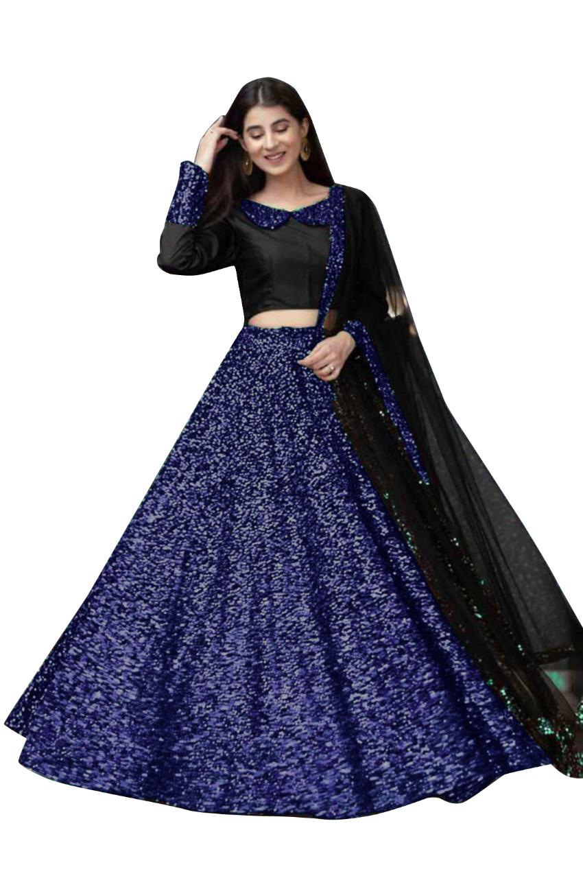 Dark Blue Color Party Wear Velvet Designer Sequence Work Latest Design Lehenga Choli