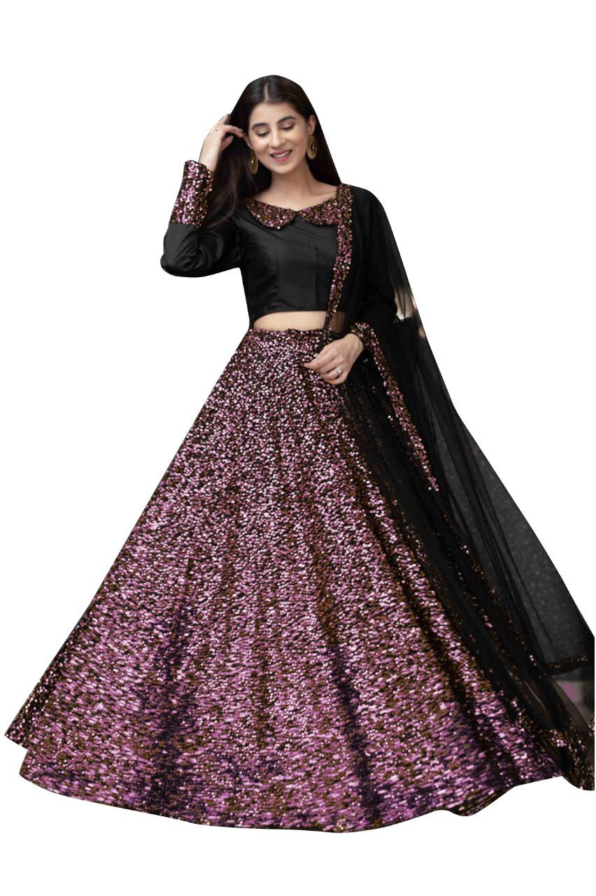 Wine Color Party Wear Velvet Fancy Sequence Work Latest Design Lehenga Choli