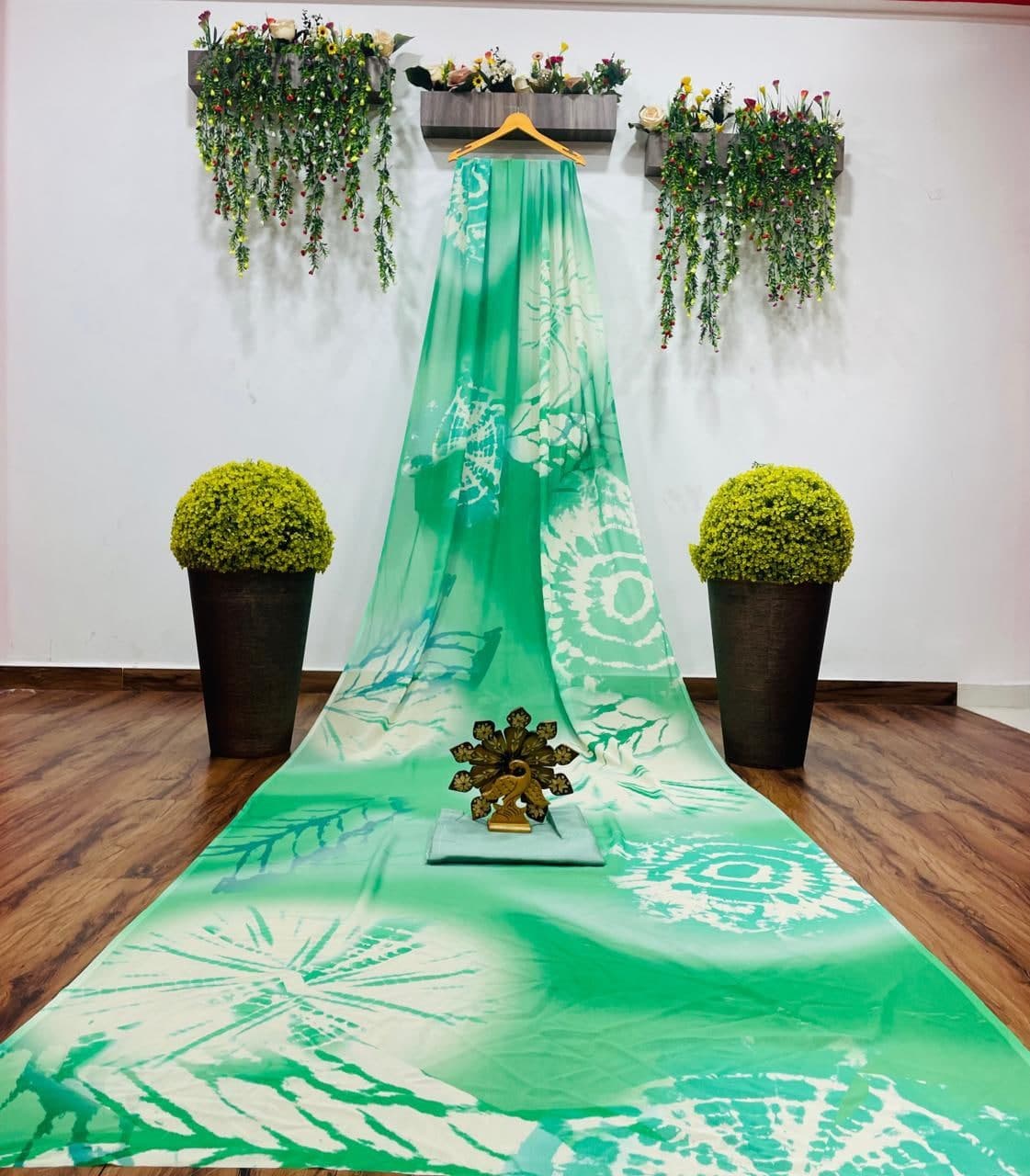 Beautiful Green Color Digital Printed Design Georgette Saree Blouse