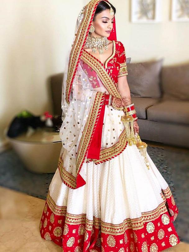 Red Color Festive Wear Malabari Silk Embroidered Work Latest Design Lehenga Choli