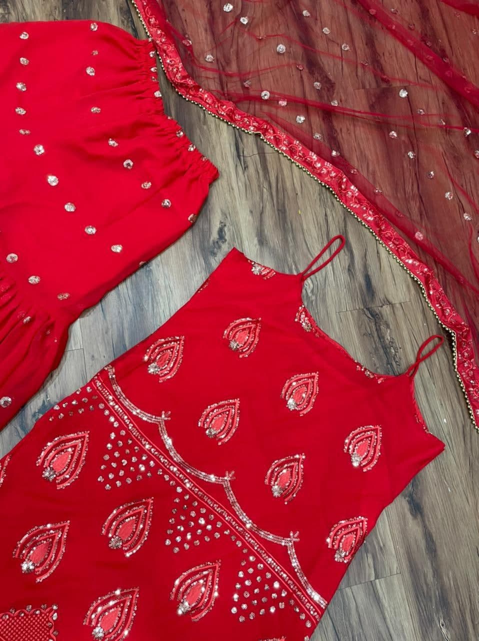 Amazaballs Red Color Novelty Georgette Sequence Work Ready Made Salwar Suit