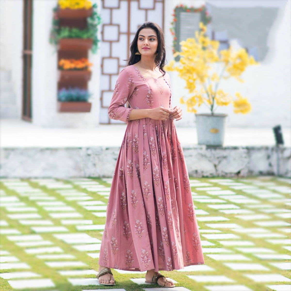 Light Violet Color Maslin Digital Printed Designer Full Stitched Occasion Wear Gown