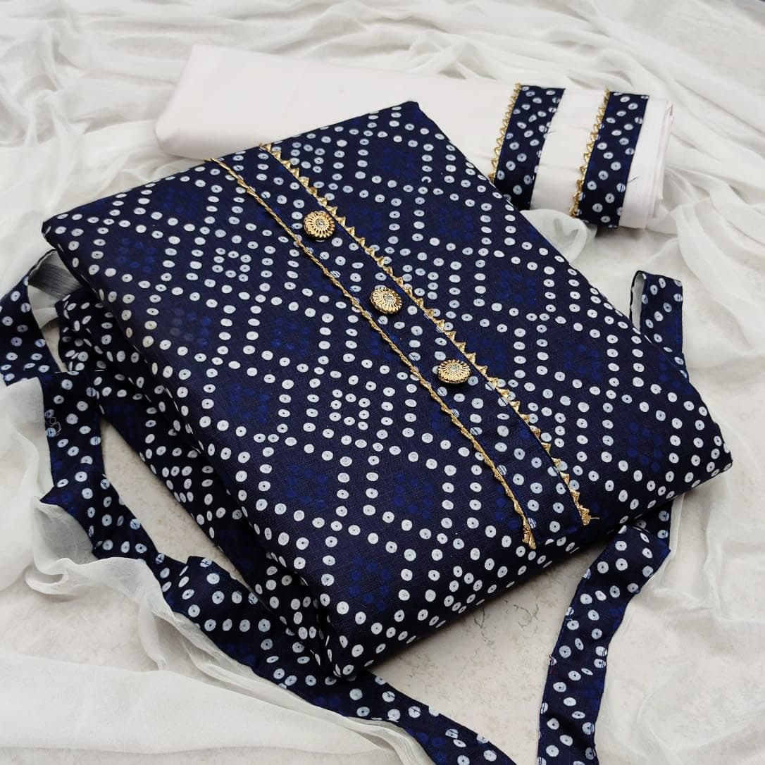 Sensational Navy Blue Color Casual Wear Printed Work Cotton Salwar Suit