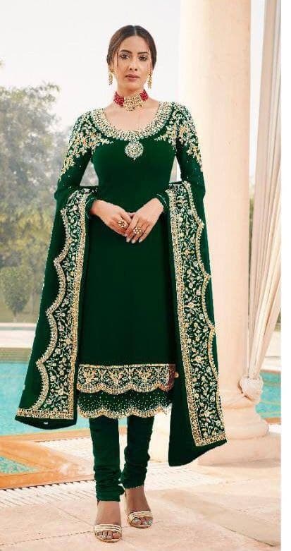 Novelty Green Color Georgette Stone Embroidered Work Wedding Wear Suit