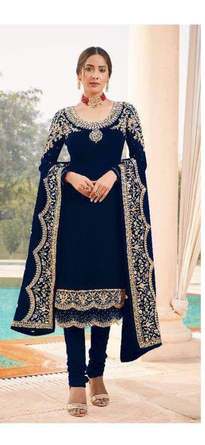 Bewildering Navy Blue Color Occasion Wear Georgette Embroidered Work Suit