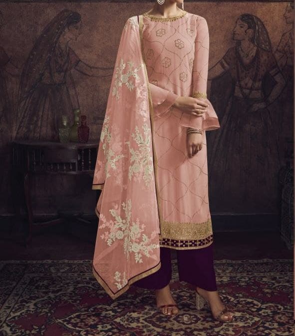 Dazzling Baby Pink Color Georgette Embroidered Work Occasion Wear Salwar Suit