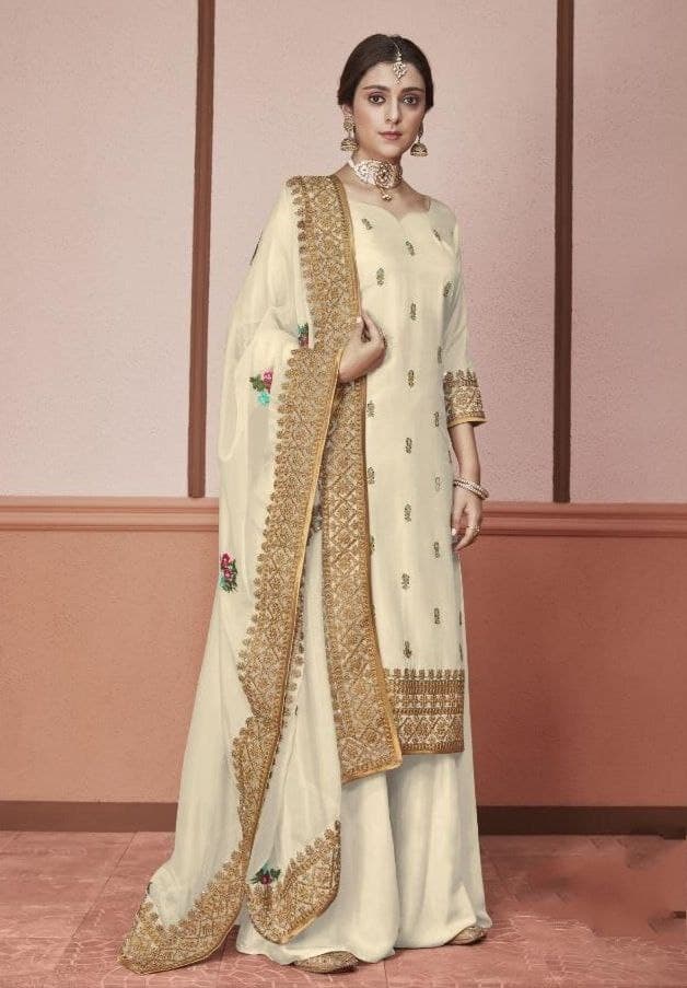 Knockout Off White Color Wedding Wear Silk Embroidered Work Salwar Suit