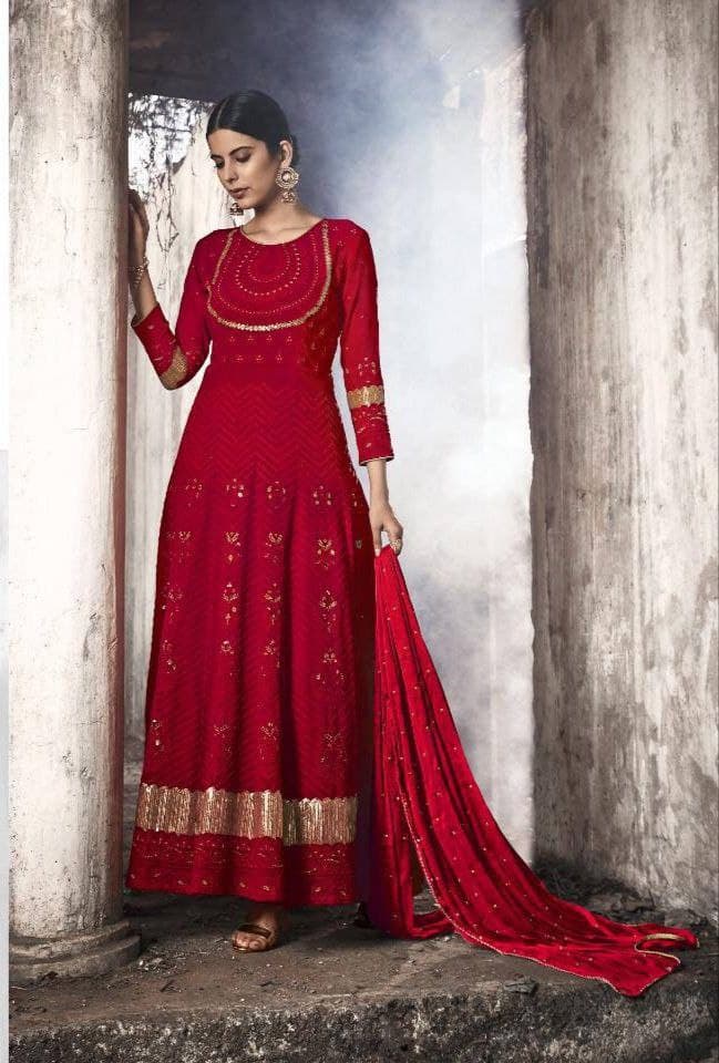 Starling Red Color Wedding Wear Georgette Embroidered Work Salwar Suit