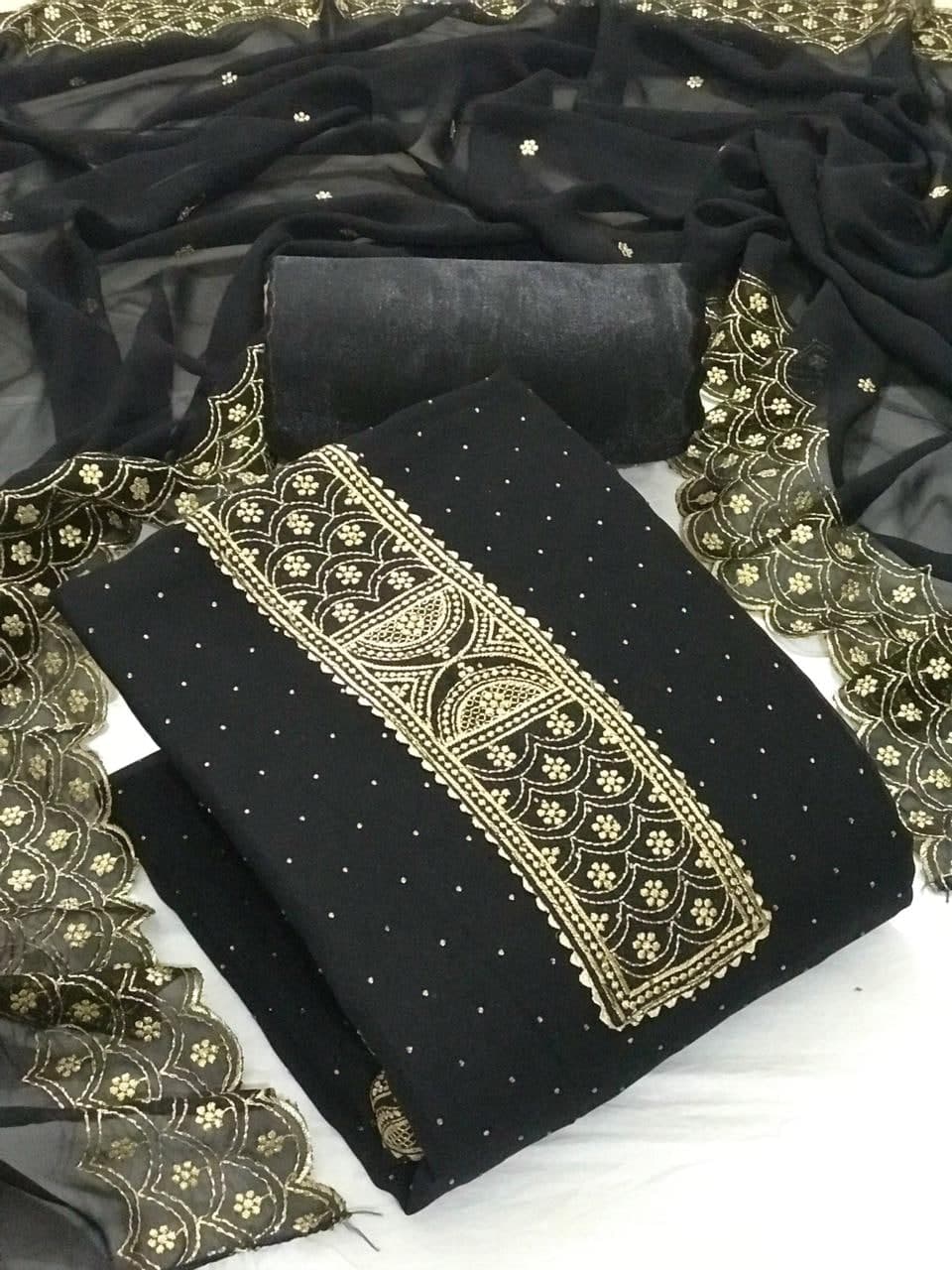 Blooming Black Color Georgette Diamond Multi Work Salwar Kameez