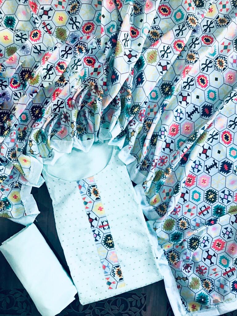 Light Blue Color Printed Fancy Work Chanderi Designer Salwar Suit