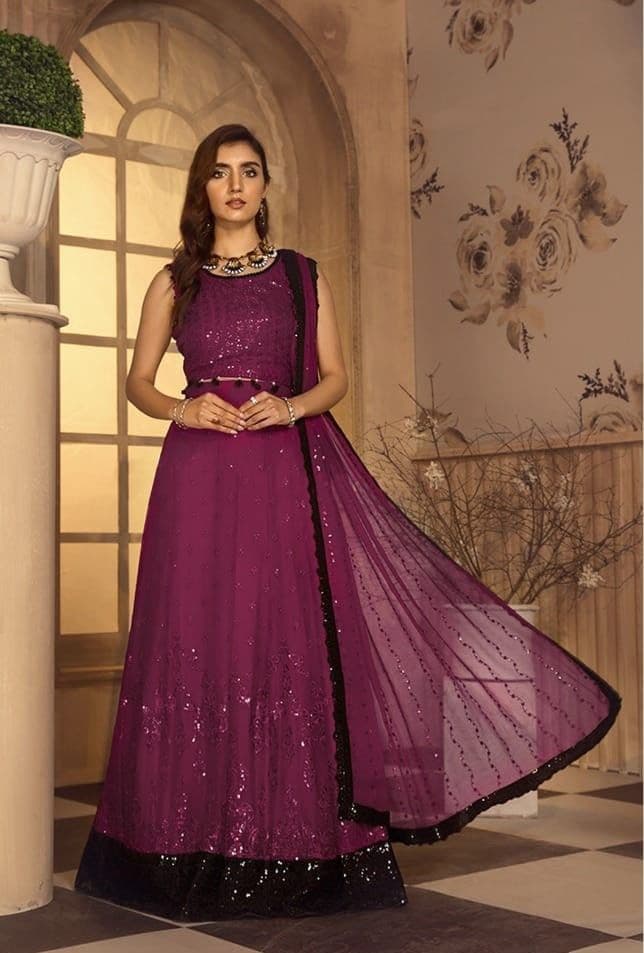 Gorgeous Wine Color Embroidered Work Georgette Salwar Suit Design