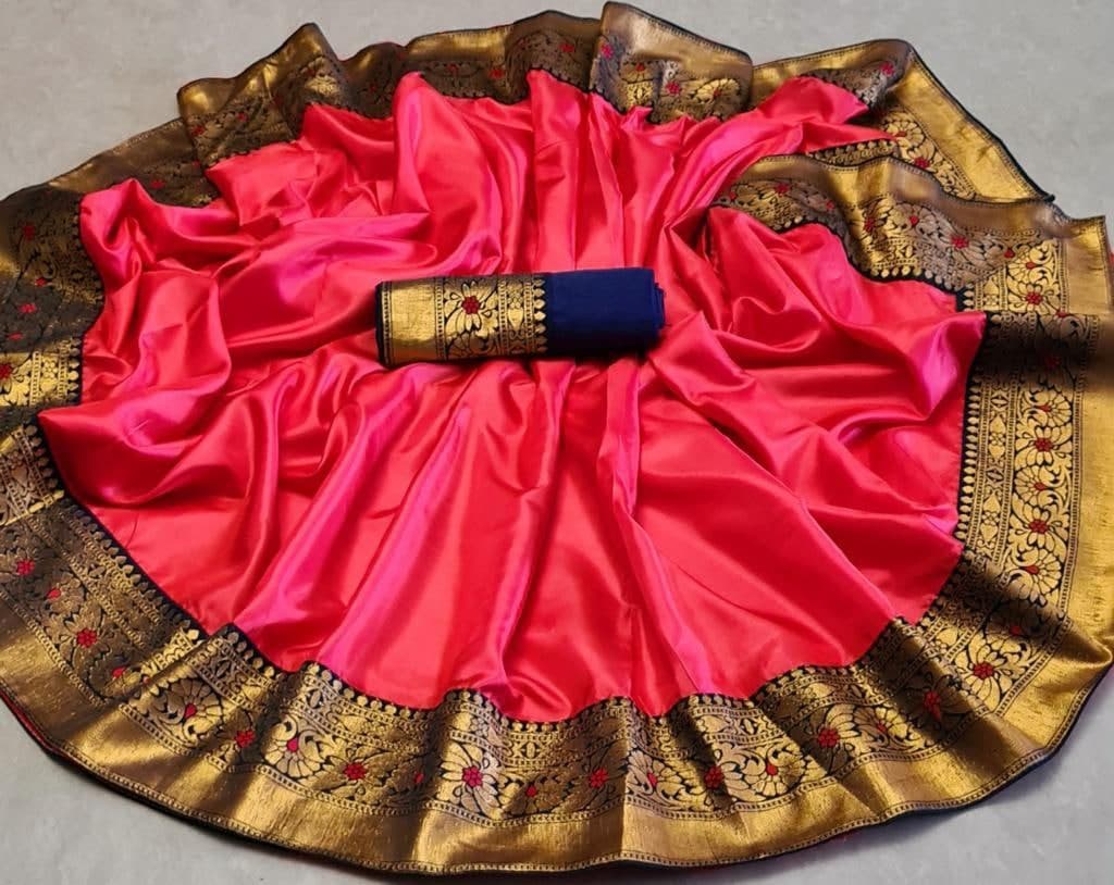 Gorgeous Pink Color Paper Silk Jacquard Work Festive Wear Saree Blouse