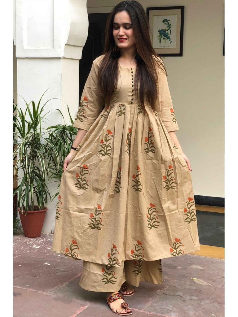 Cream Color Daily Wear Camric Cotton Fancy Printed