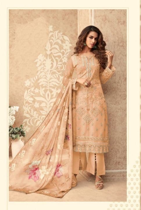 Fabulous Cream Color Net Moti Embroidered Work Salwar Suit For Ladies