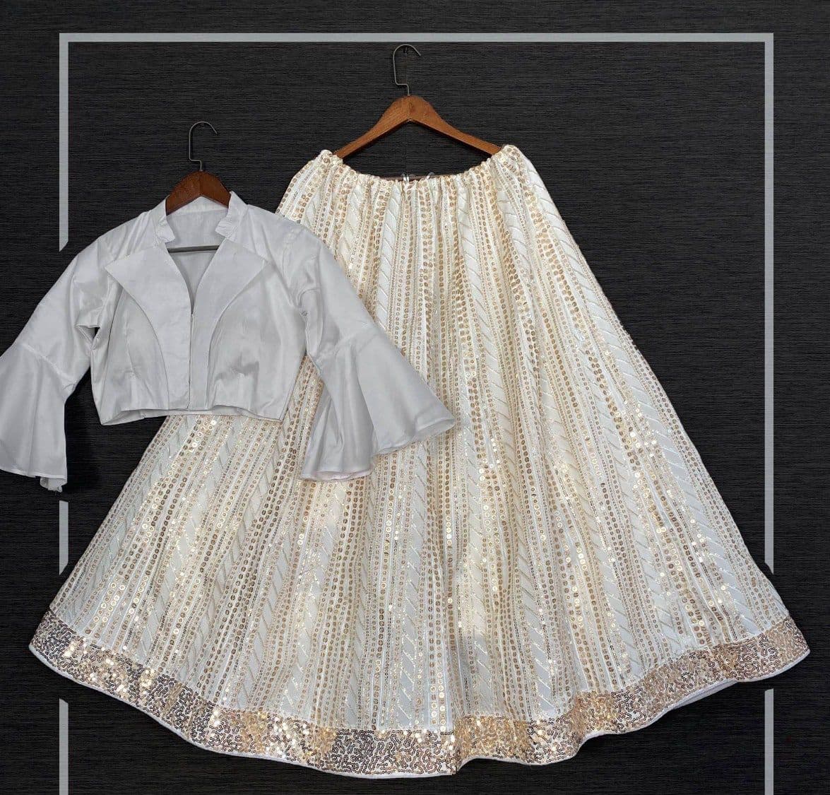 Bewildering Cream Color Taffeta Silk Sequence Work Lehenga Choli