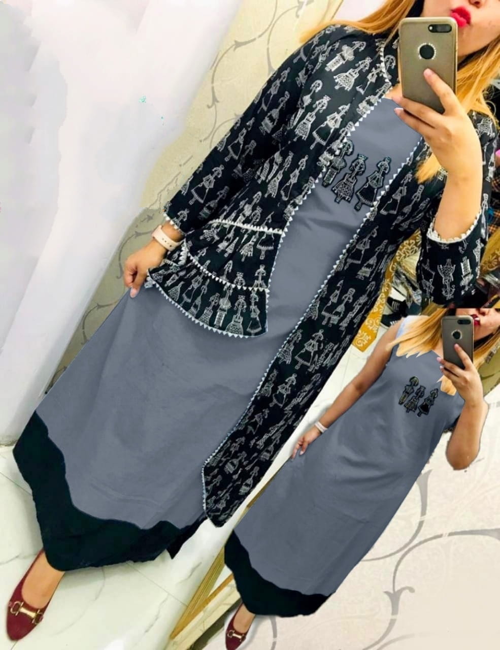 Grey Color Designer Full Stitched Digital Printed Occasion Wear Rayon Koti Kurti