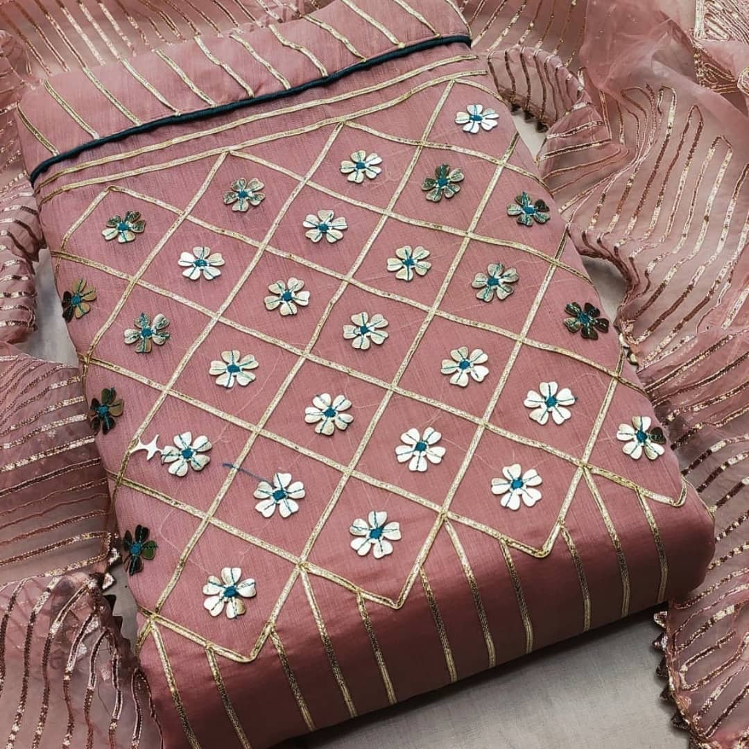 Mulberry Pink Color Designer Semi Modal Chanderi Gotta Patti Work Salwar Suit