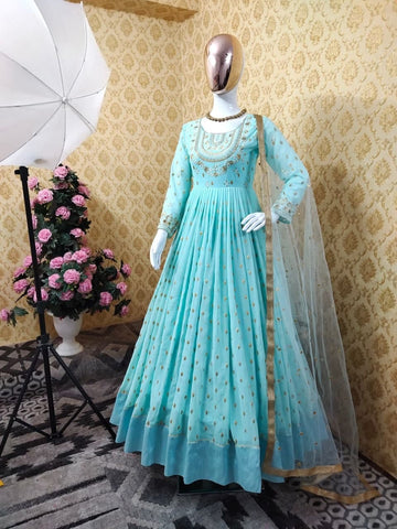 Sophisticated Blue Color Occasion Wear Georgette Embroidered Work Salwar Suit