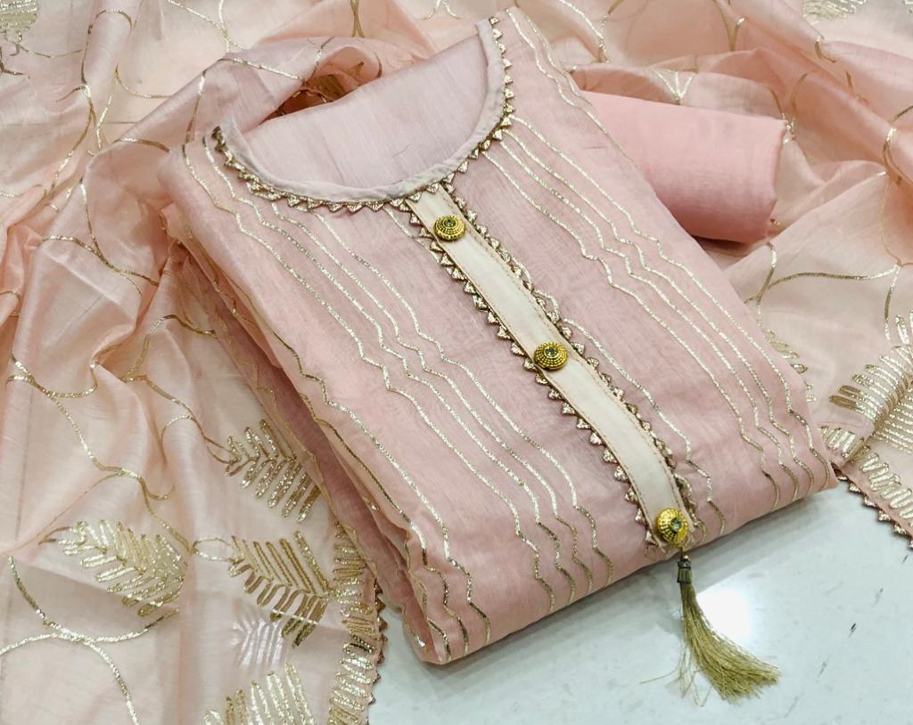 Peach Color Chanderi Semi Modal Gotta Patti Work Salwar Suit