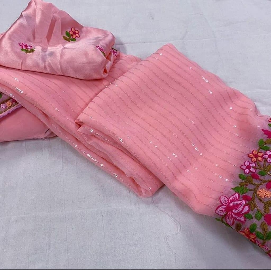 Surpassing Pink Color Regular Wear Georgette Embroidered Work Saree Blouse
