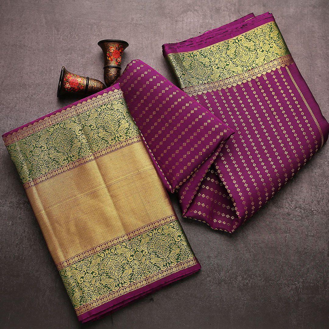 Wine Color Festival Wear Lichi Silk All Over Designer Jacquard Work Designer Saree Blouse