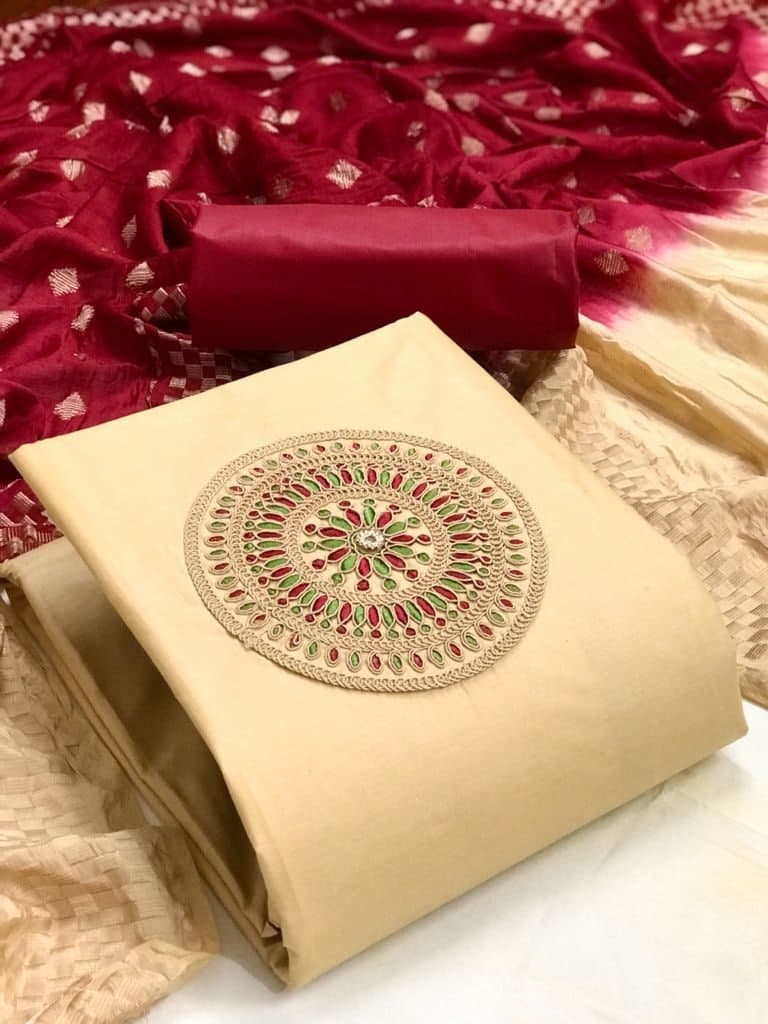 Sizzling Cream Color Coding Work Cotton Casual Wear Salwar Suit