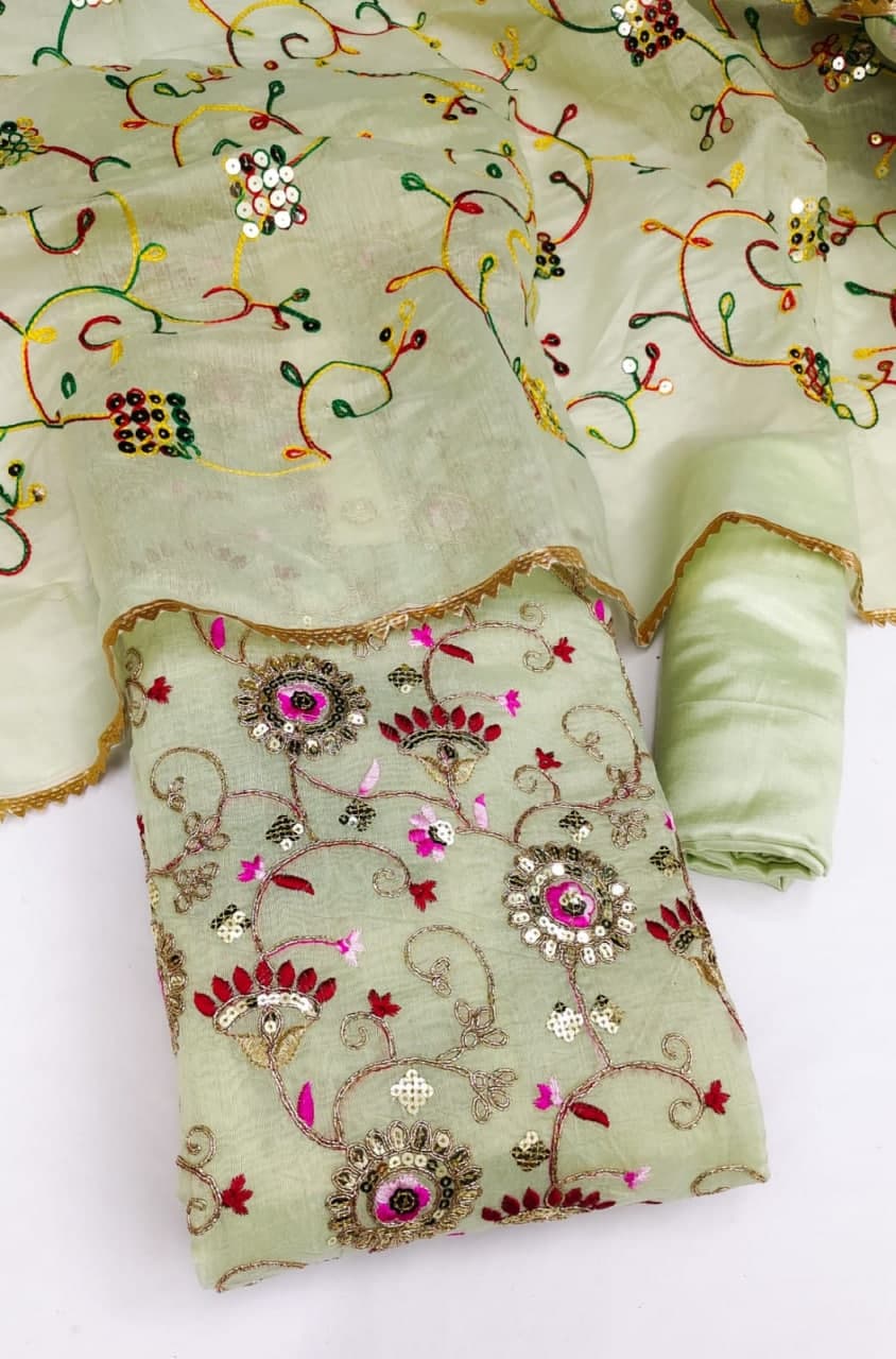 Glourious Light Green Color Chanderi Sequence Work Salwar Suit For Women