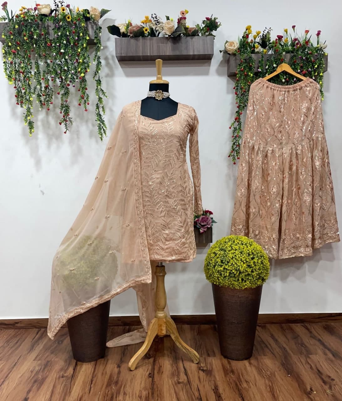 Adorable Copper Color Festive Wear Georgette Sequence Work Salwar Suit