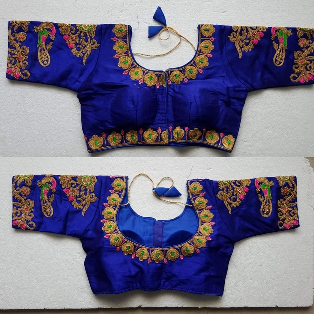 Stunning Royal Blue Color Full Stitched Silk Embroidered Work Blouse
