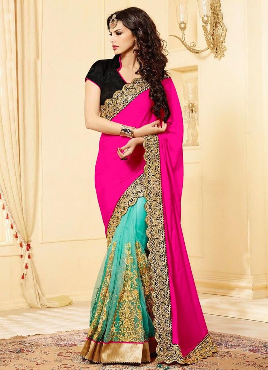 Blooming Magenta Color Chiffon Design Embroidered Work Fancy Saree Blouse