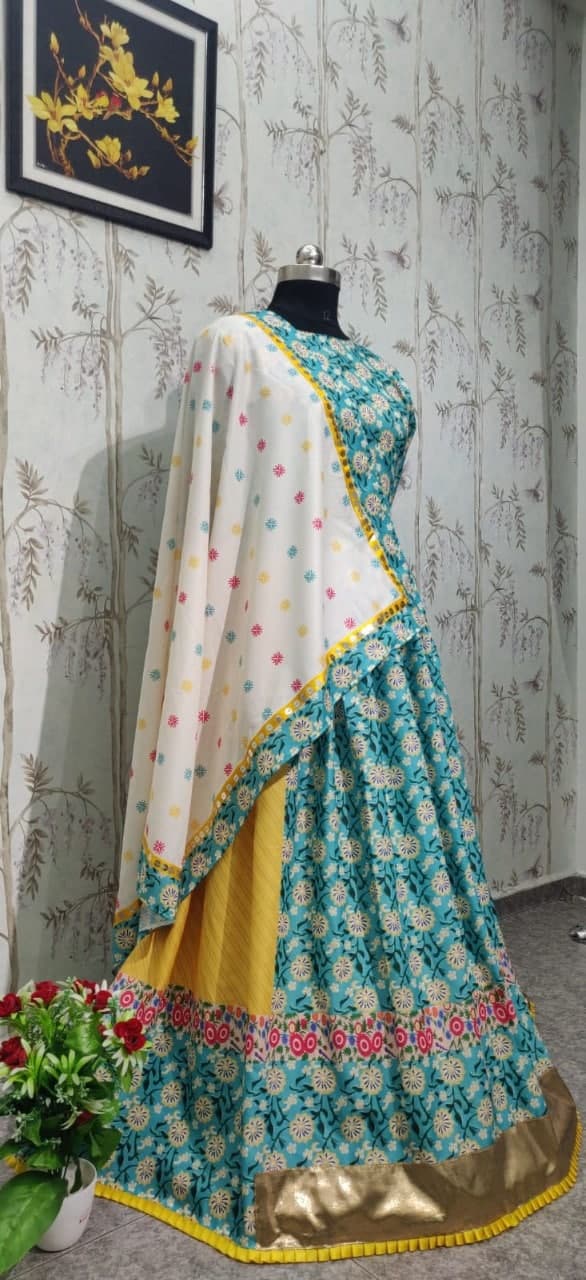 Sizzling Firozi Color Art Silk Festive Wear Digital Printed Lehenga Choli