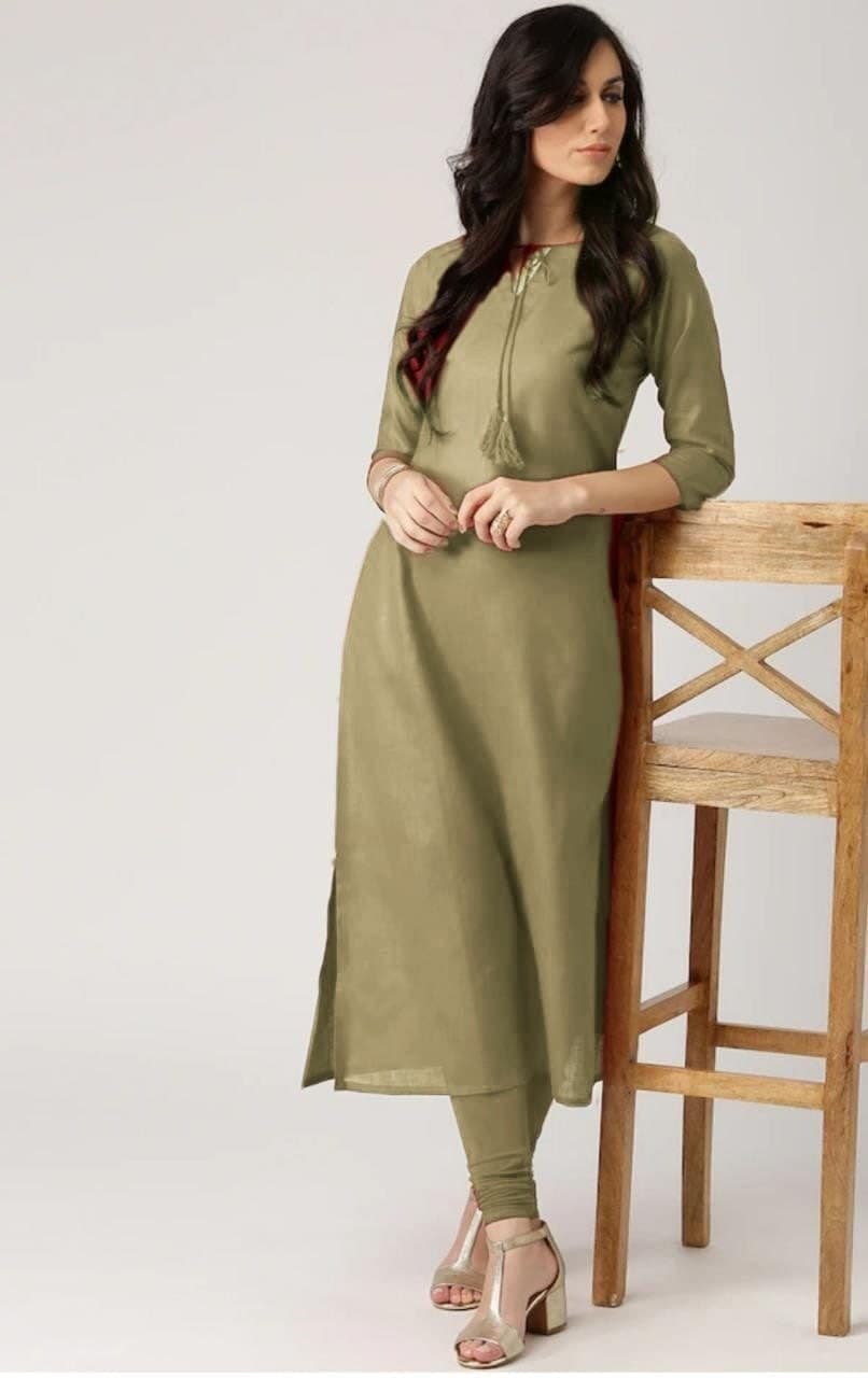 Beautiful Green Color Cotton Party Wear Ready Made Kurti