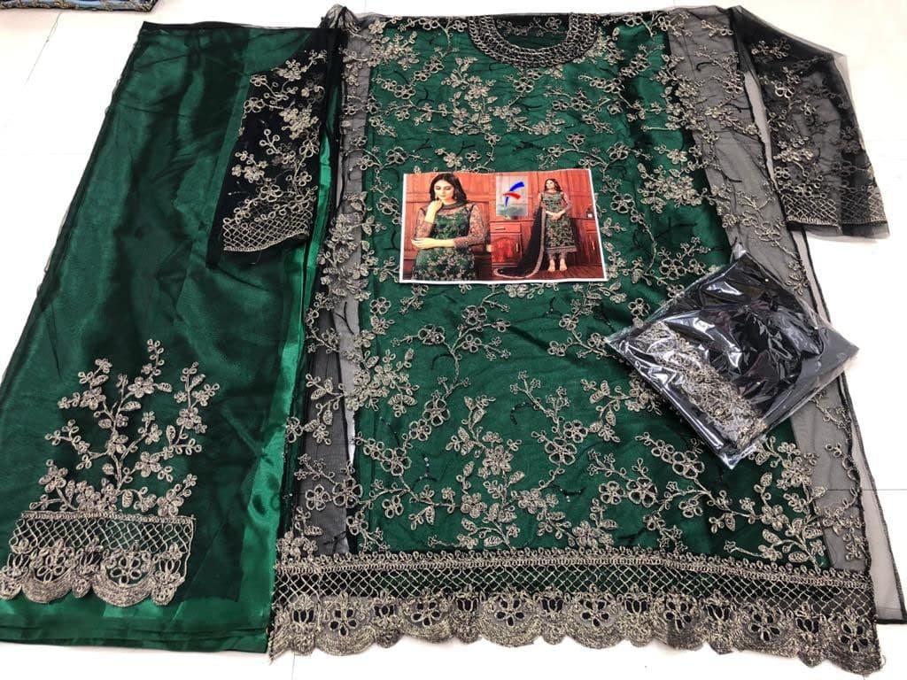 Decent Green Color Wedding Wear Net Embroidered Work Salwar Suit