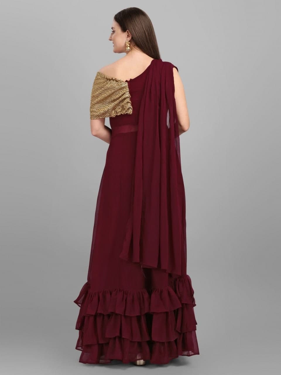 Elegant Maroon Color Party Wear Georgette Embroidered Work Gown