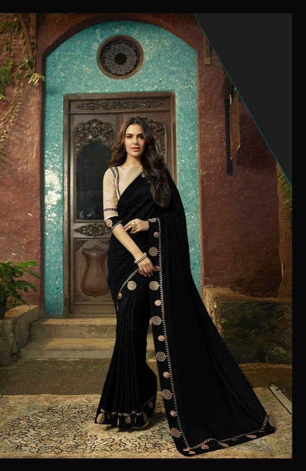 Flattering Black Color Vichitra Silk Embroidered Work Saree Blouse For Ladies