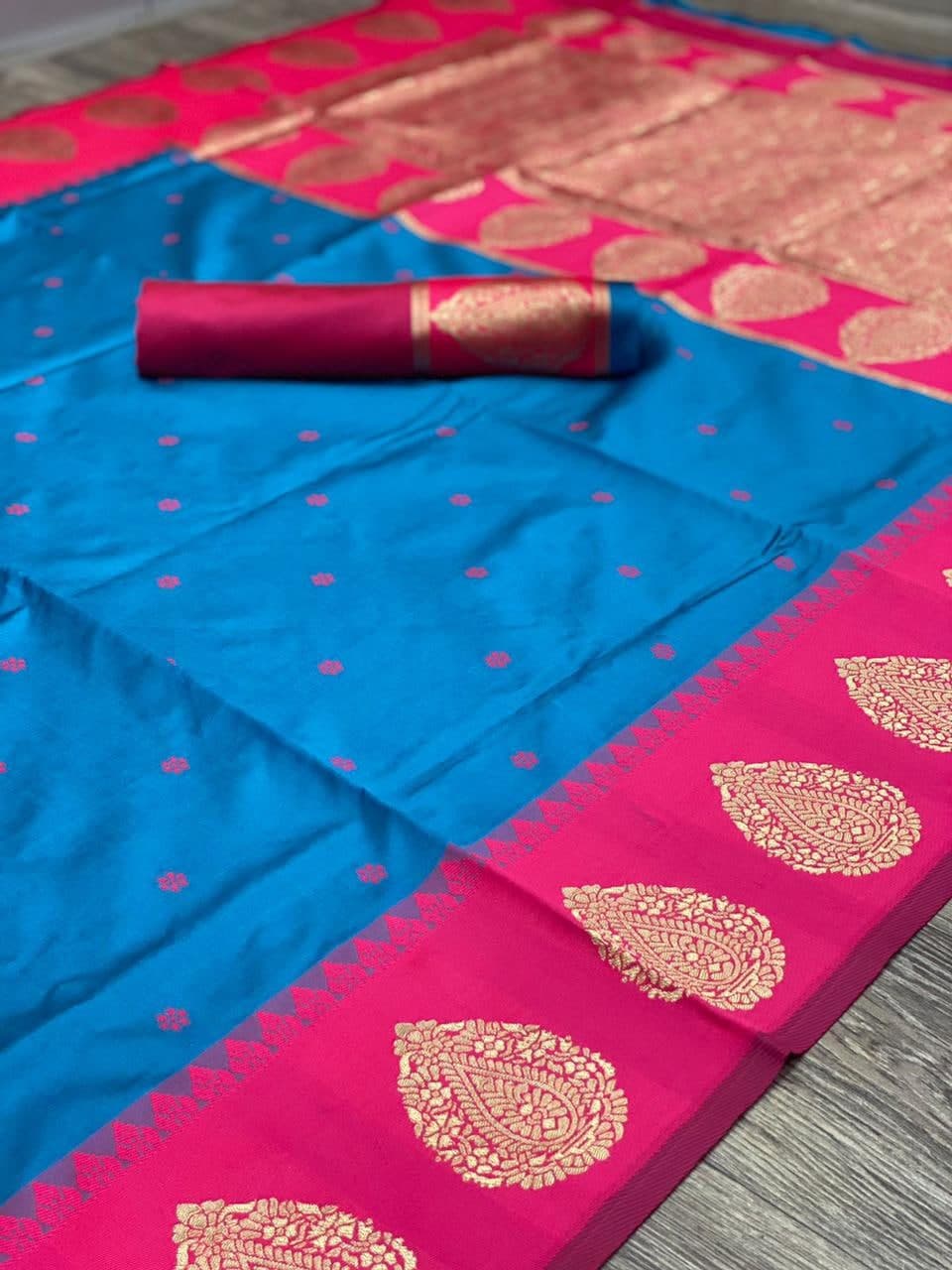 Appealing Blue Color Weaving Festive Wear Silk Saree Blouse