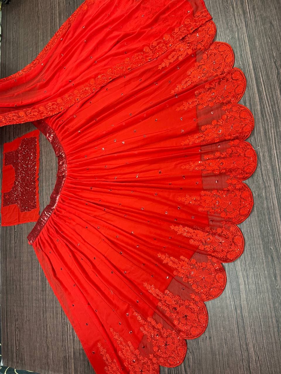 Enamoring Red Color Wedding Wear Georgette Sequence Work Lehenga Choli