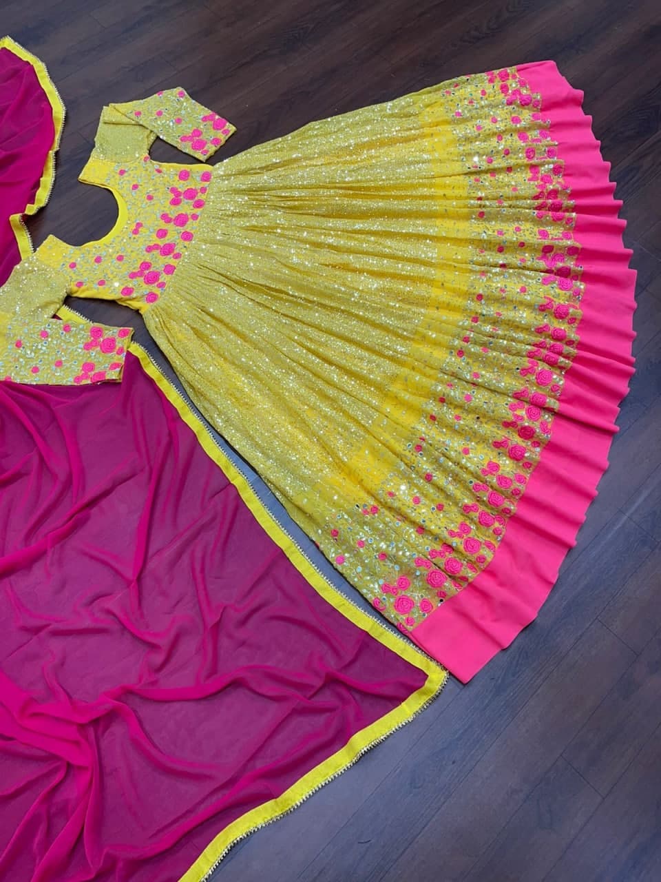 Wonderful Yellow Color Wedding Wear Georgette Embroidered Work Gown Dupatta