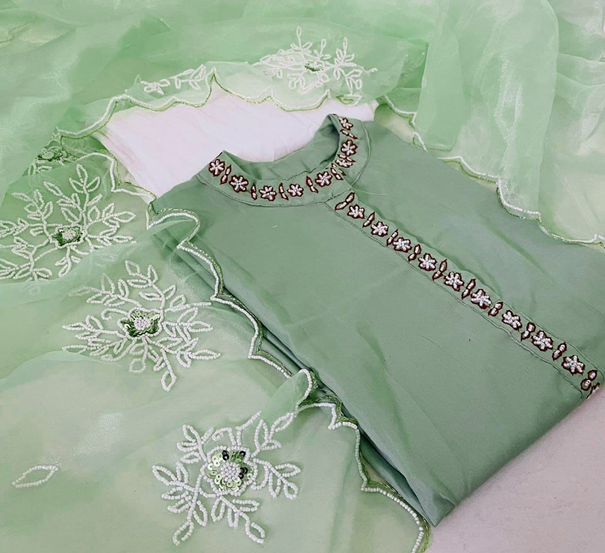 Blooming Green Color Cotton Moti Khatli Work Salwar Suit